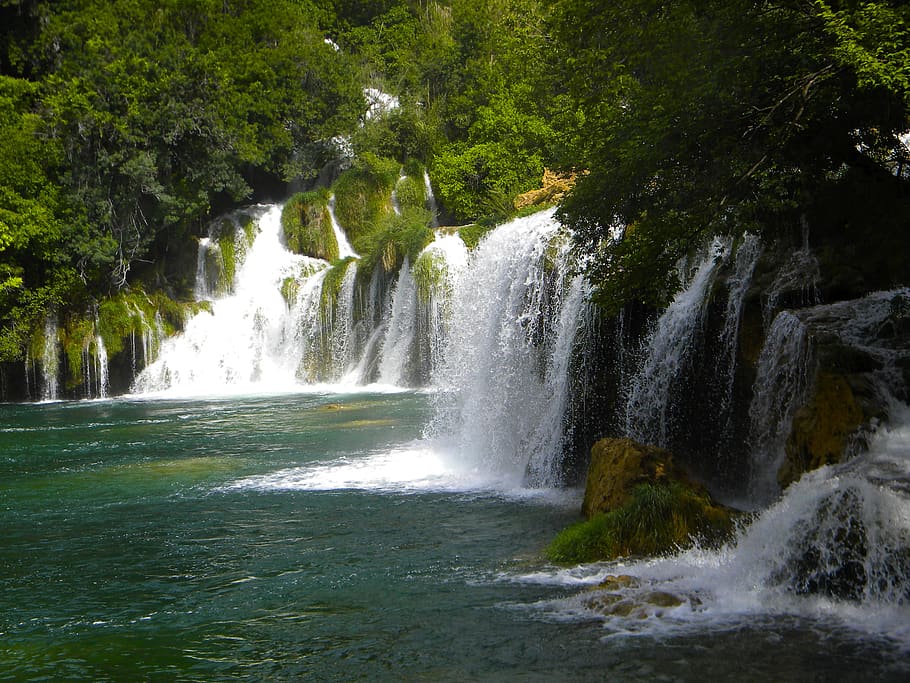 except, waterfall, stone, rock, landscape, bach, nature, drip HD wallpaper