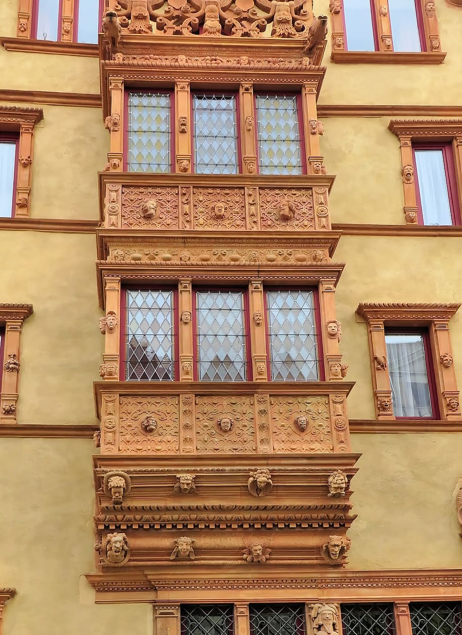alsace, colmar, facade, sculptures, carved wood, decoration HD wallpaper