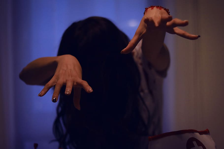 woman with black hair doing Sadako pose, people, women, females HD wallpaper