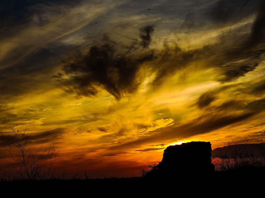 sunset, red, color, summer, sunrise, nature, sky, sunset background HD wallpaper