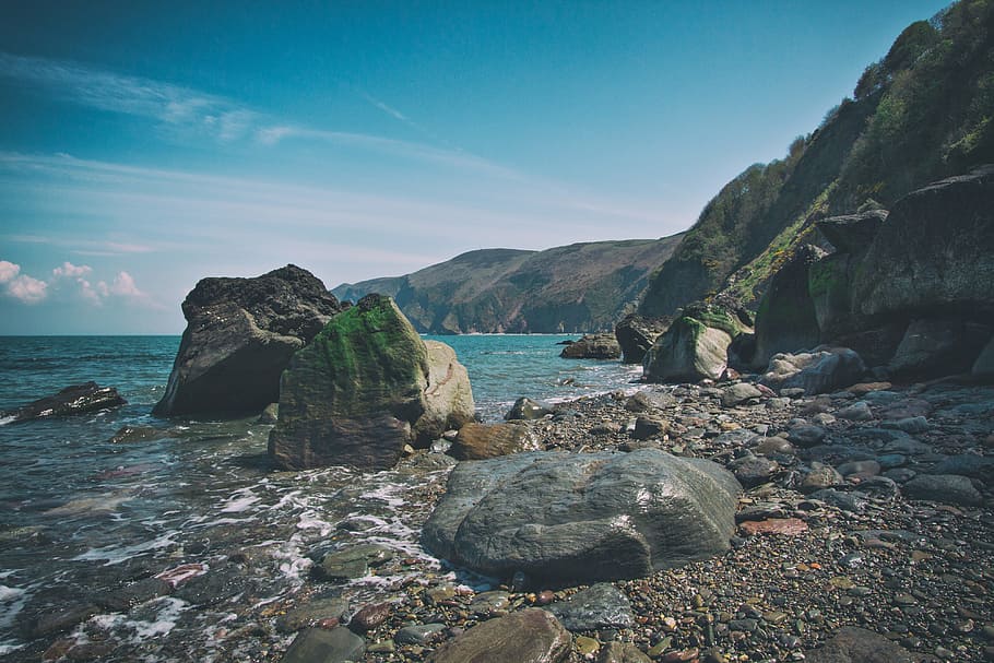 Beach at Lynmouth, Devon, England, nature, coast, ocean, rocks, HD wallpaper