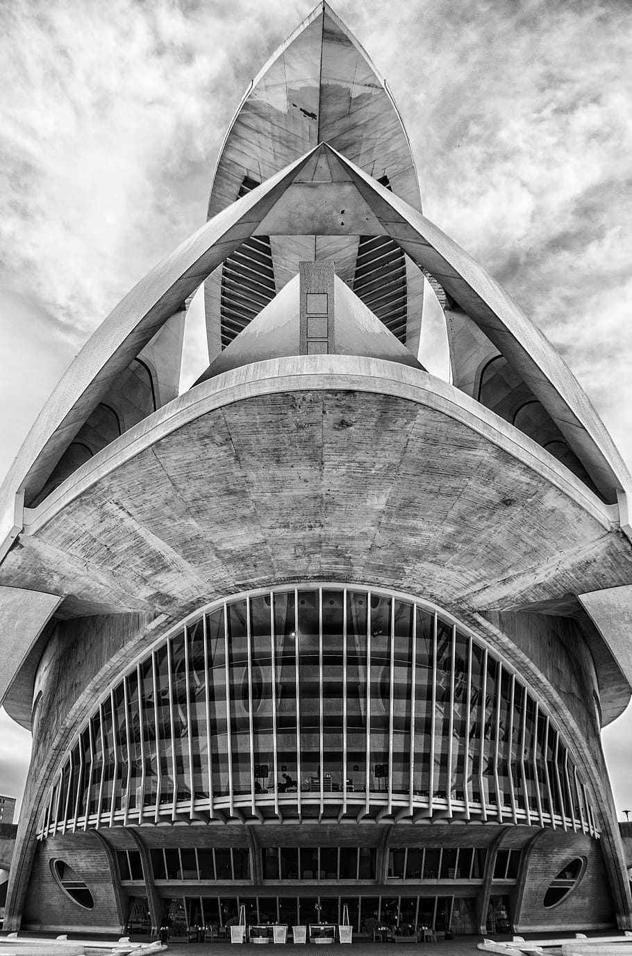cac, city of sciences, calatrava, valencia, black and white, HD wallpaper