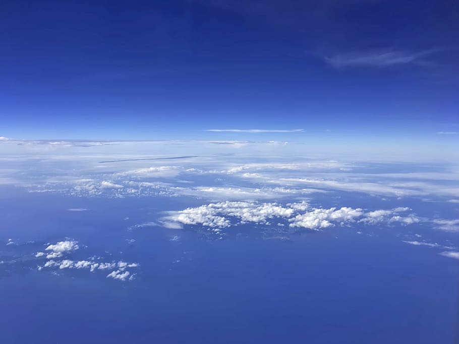 airplane, sky, clouds, blue, flight, fly, cloudy, skyline, cloudscape HD wallpaper