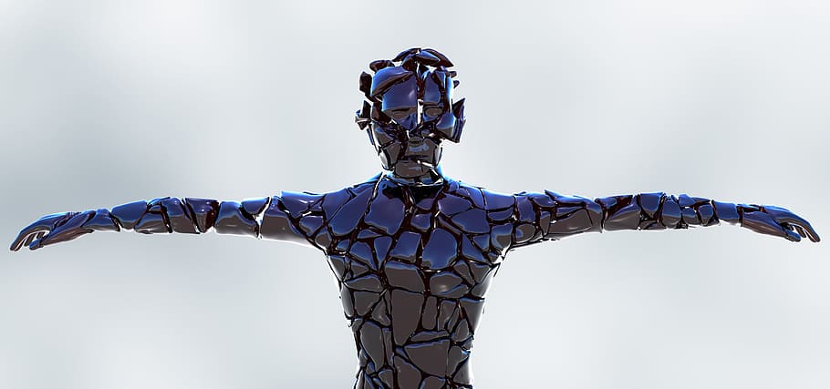 blue and black man standing statue, android, robot, technology HD wallpaper