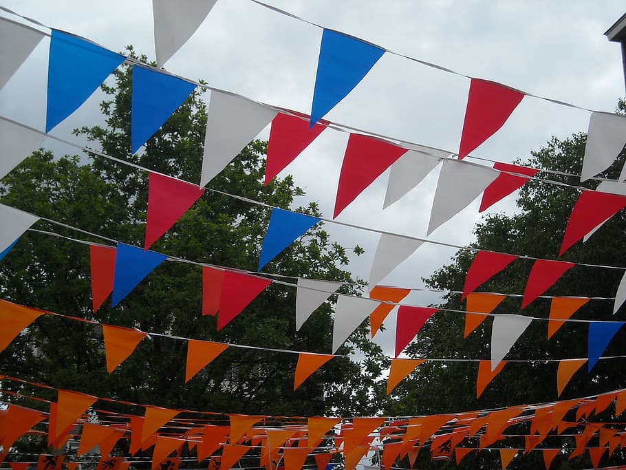 assorted-color bunting during daytime, flags, party, holland HD wallpaper