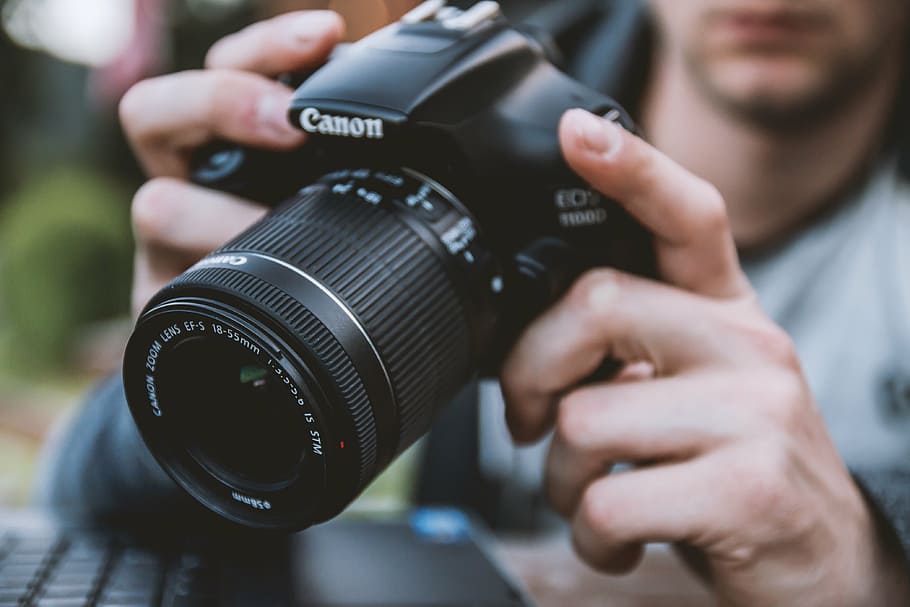 black Canon DSLR camera, work, photo, photographer, city, lens HD wallpaper