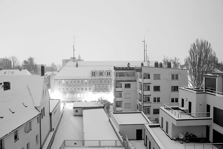 white concrete buildings and houses under white sky, architecture HD wallpaper