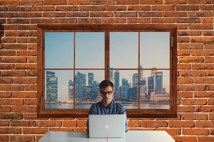 man in front of silver MacBook, working, it, information technology HD wallpaper