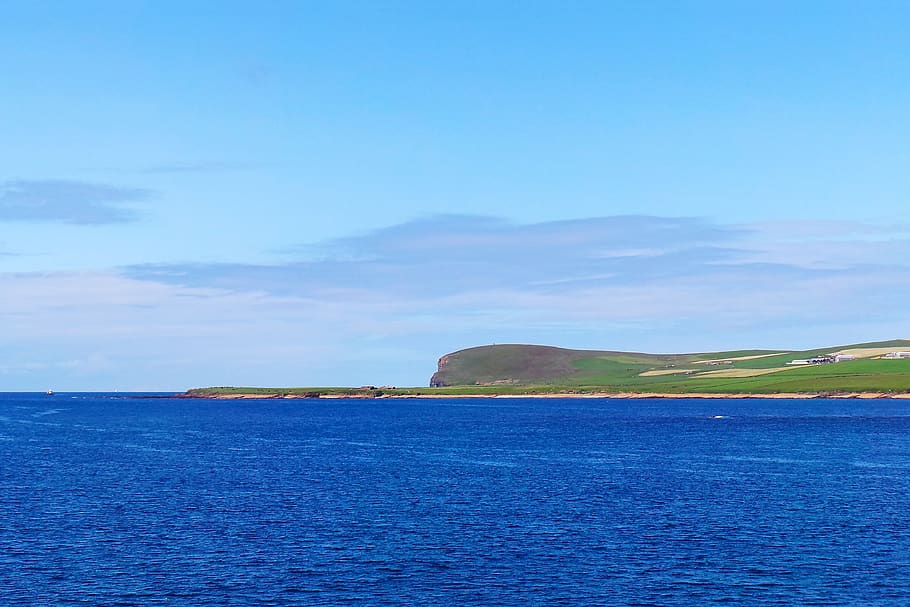 orkney, scotland, sea, water, coast, blue, coastline, scenic, HD wallpaper