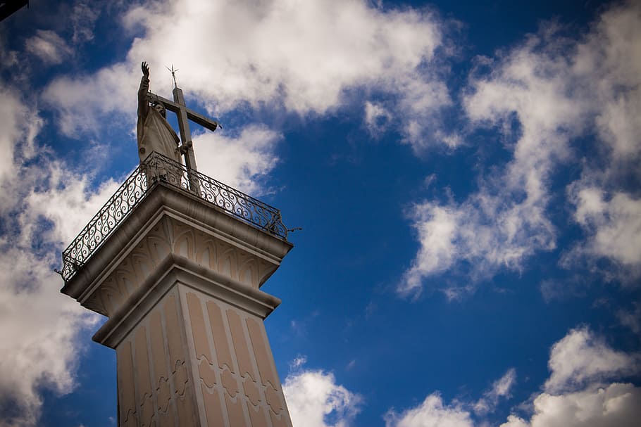 Sky, Blue, Clouds, Day, Wind, blue sky, landscape, brazil, statue HD wallpaper