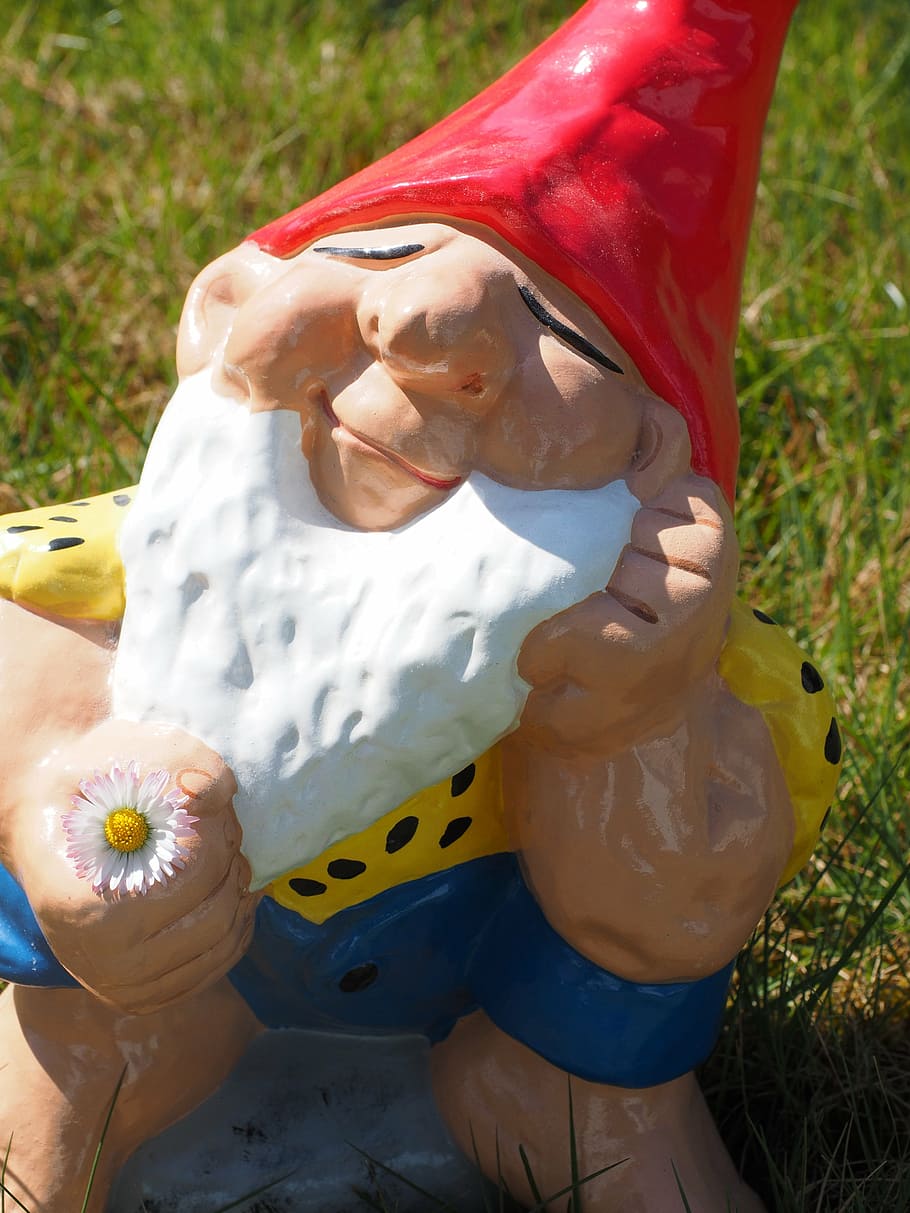 dwarf, garden gnome, satisfied, blessed, happy, dreamy, fabric HD wallpaper