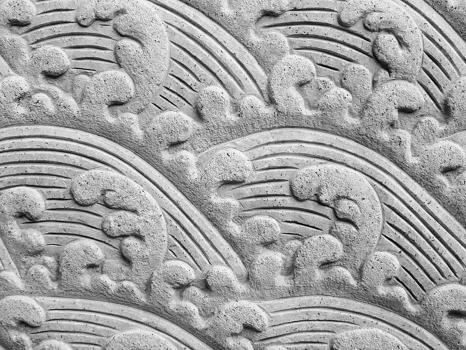 untitled, fresco, wave, stone, carving, water, rock, architecture HD wallpaper