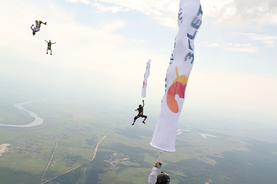 sky, skydiving, parachutes, jumping, sport, leisure activity HD wallpaper