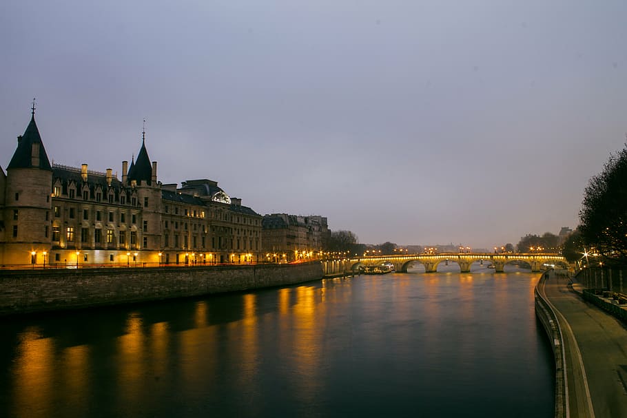 clear body of water at night, its, paris, bridge, river, old town, HD wallpaper