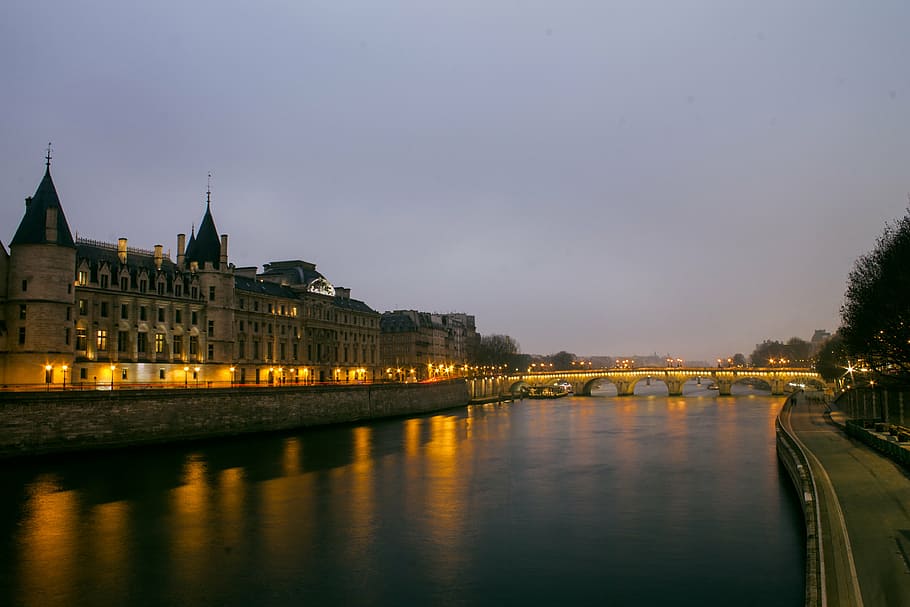 clear body of water at night, its, paris, bridge, river, old town HD wallpaper