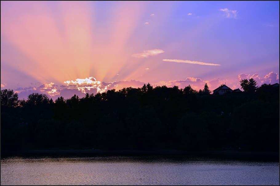 sunset, autumn, light, nature, dusk, sky, landscape, water HD wallpaper