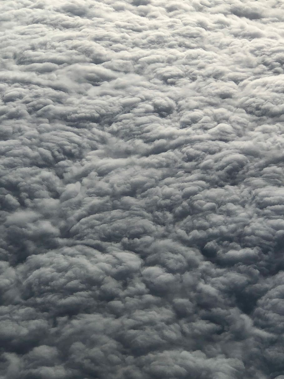 scenery of cloudy sky, white cotton, texture, grey, above the clouds HD wallpaper