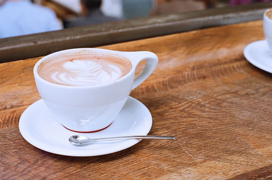 white mug filled with coffee on top of table, coffee cup, breakfast HD wallpaper
