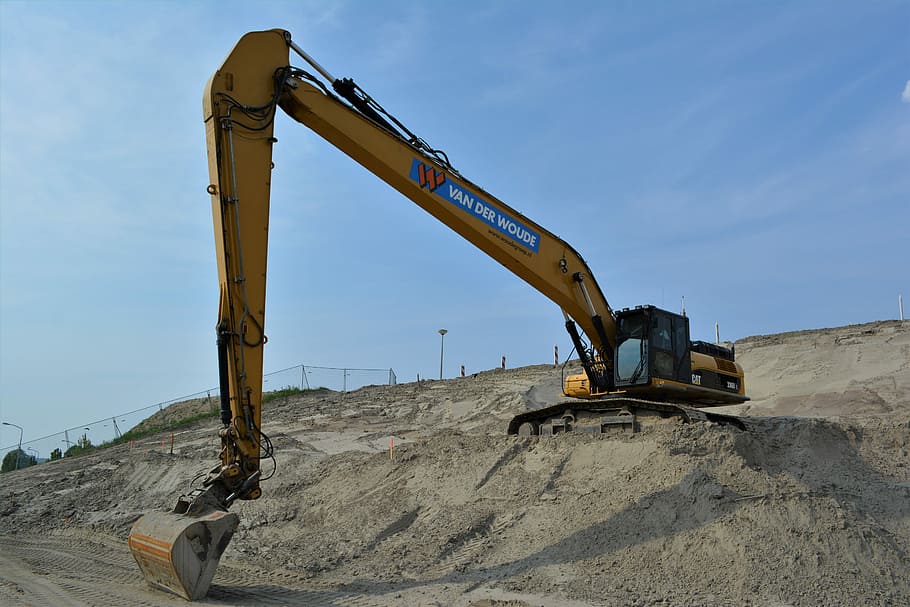 dredging, delfzijl, dike, beach, emshotel, excavators, cat HD wallpaper
