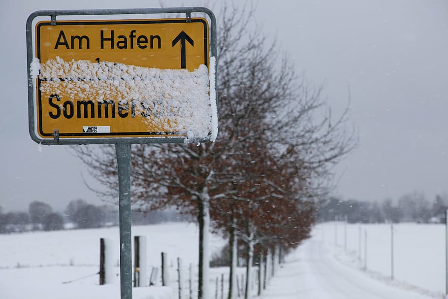 winter, seestrasse, lake, snow, sign, road Sign, cold temperature HD wallpaper