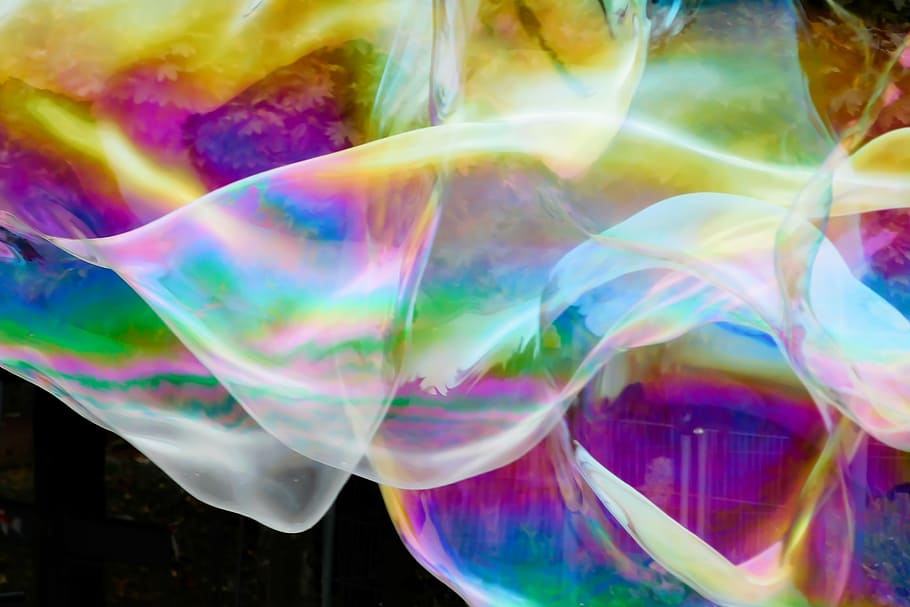 multicolored art, soap bubble, fly, float, ease, colorful, rainbow colors HD wallpaper