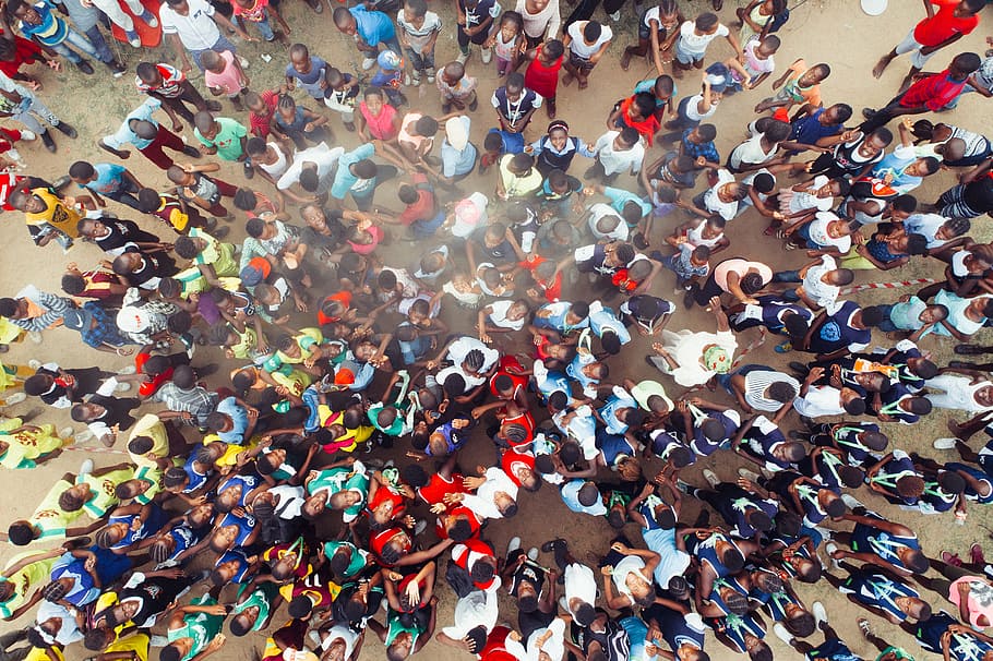 aerial photography of people gathering on street, top angle photo of group of peoples HD wallpaper