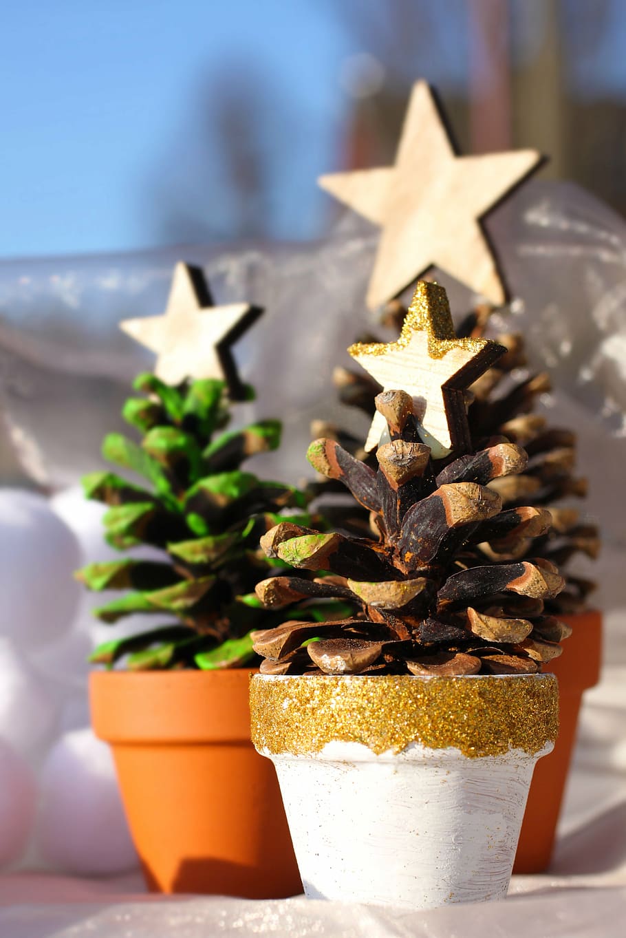 selective photography of brown Christmas tree on white pot HD wallpaper