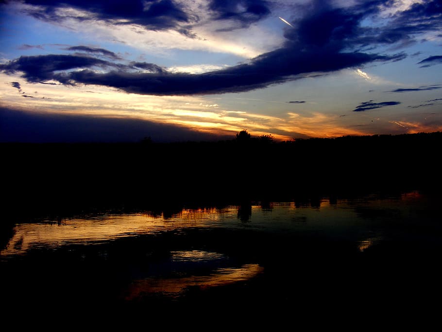 sunset, sky, cloud, twilight, lake, in the evening, forest HD wallpaper