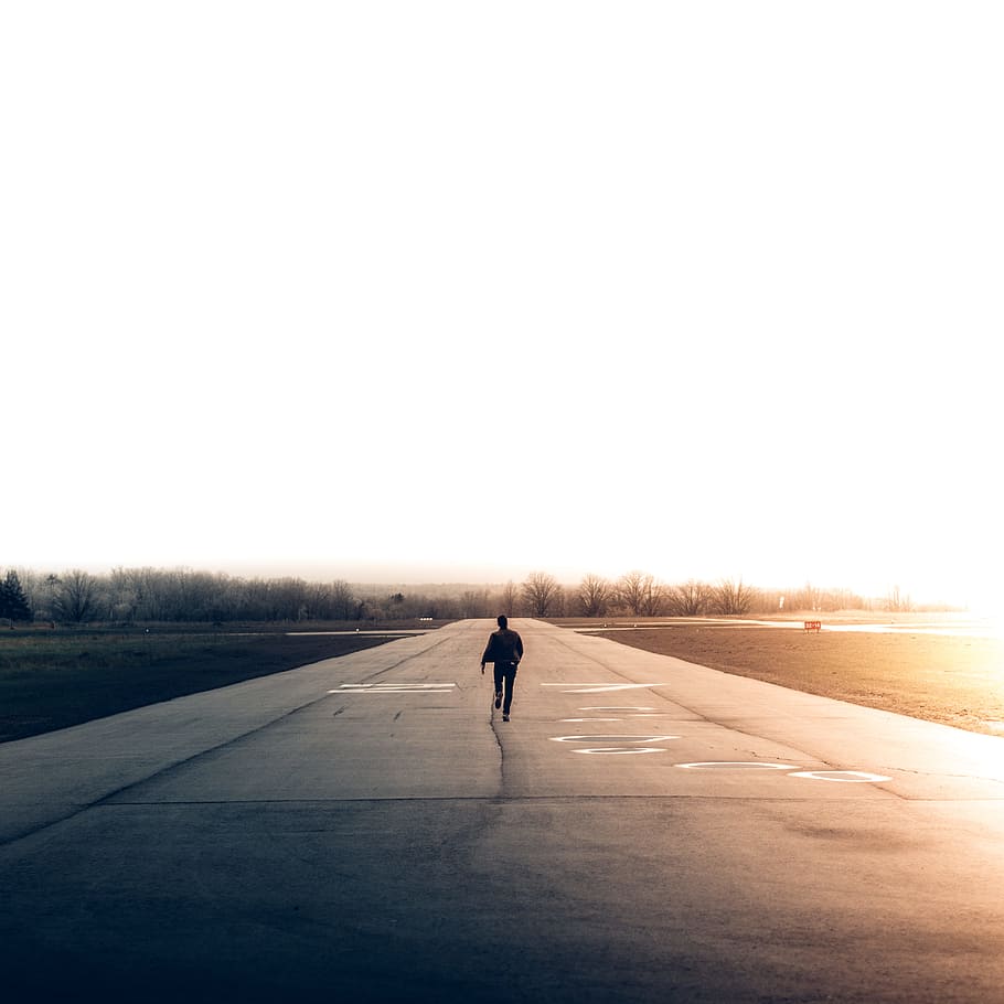 man walking on road, man standing on empty road, Takeoff, outdoors