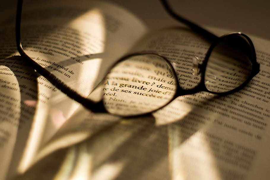 HD wallpaper: eyeglasses, lens, book, notes, letters, pages, light ...