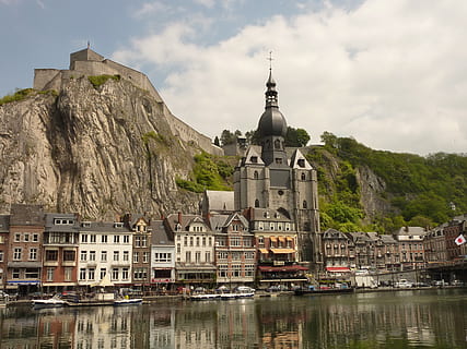 black cathedral near body of water, rest, clouds, architecture HD wallpaper