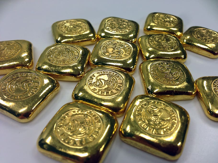 HD wallpaper: square gold-colored coins, gold bar, gold bullion, gold ingot - Wallpaper Flare