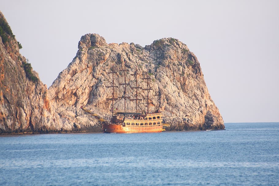alanya, ship, yard, see, summer, landscape, mountain, outdoors HD wallpaper