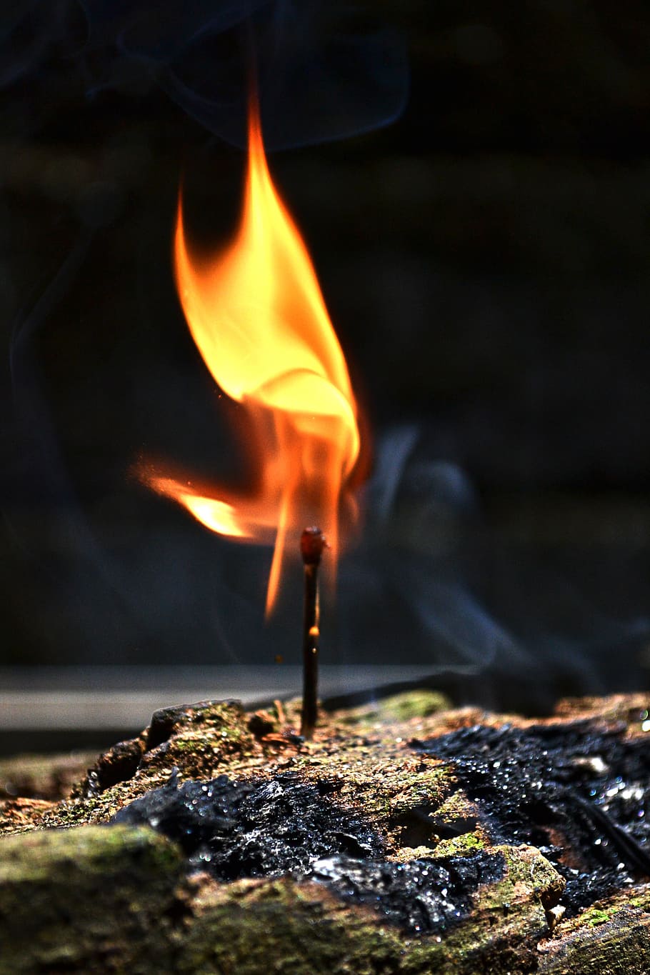 fire, match stick, burn, burning, flame, flames, smoke, log burning HD wallpaper