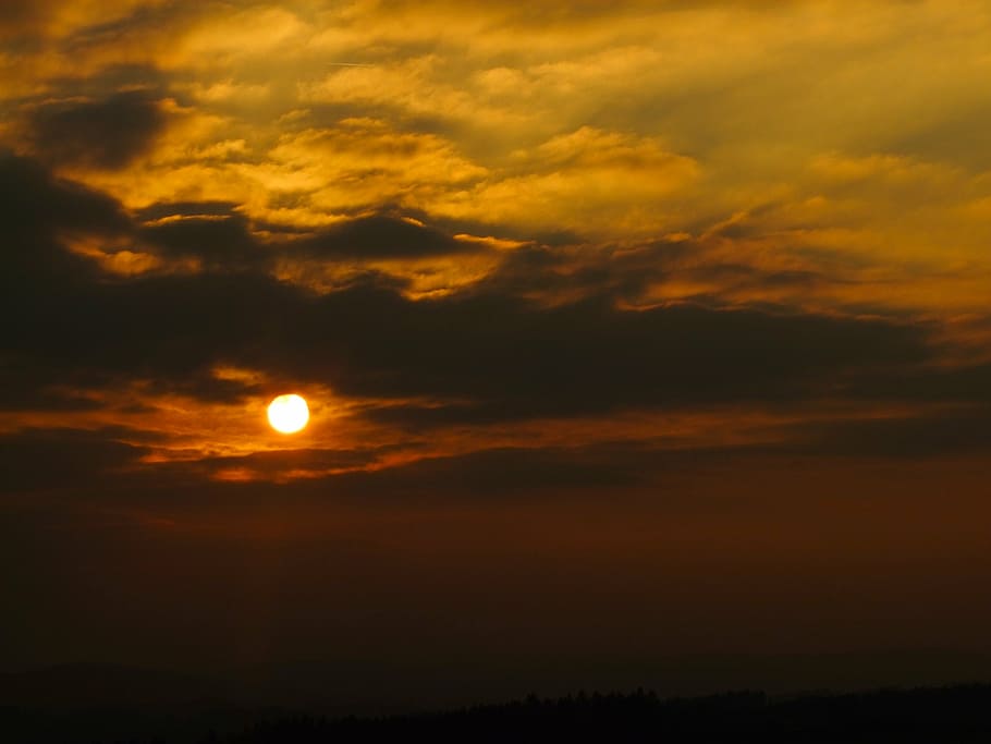 sun, west, sunset, orange, light, horizon, sky, yellow, nature HD wallpaper