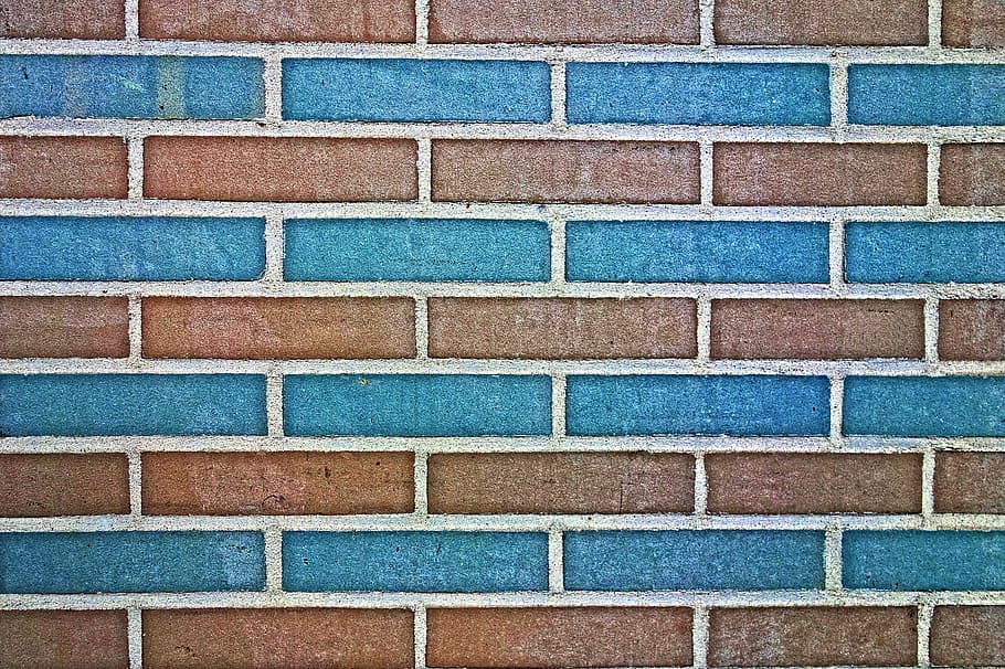 blue and brown concrete brick wall, blue brick wall, masonry