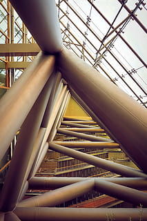 brown building roof frame, architecture, interior design, staircase HD wallpaper