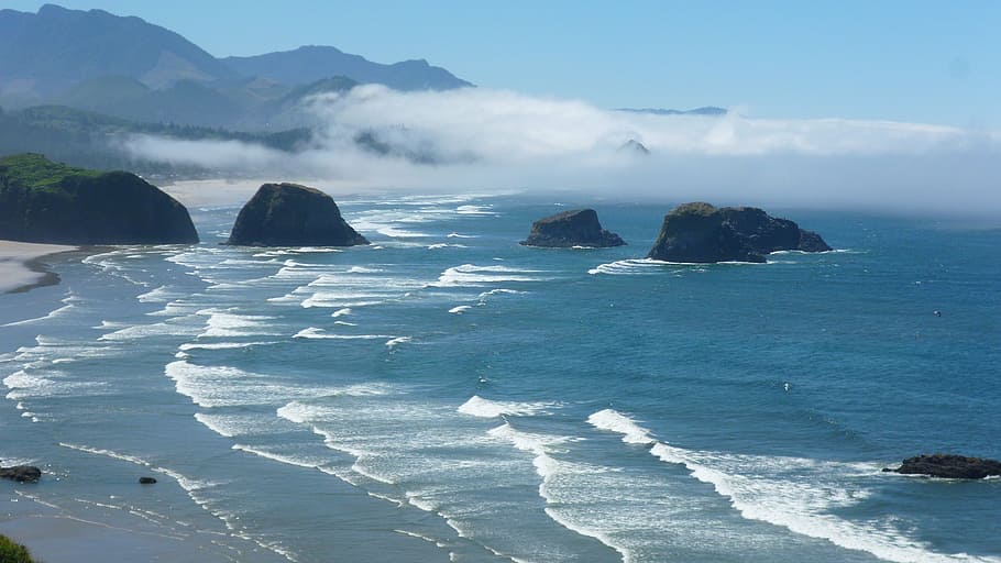 photo of body of water, ocean, coast, waves, oregon, united states HD wallpaper