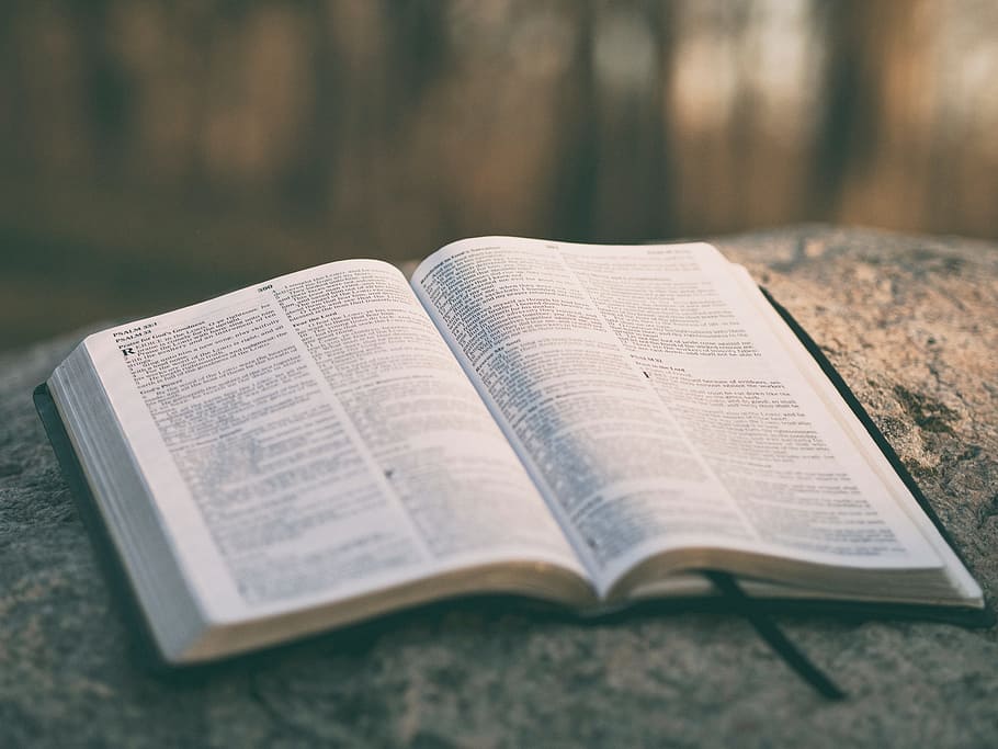 open book with black bookmark on concrete pavement, holy, bible HD wallpaper