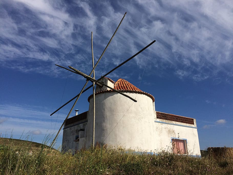 windmill, sky, abandoned, rural, building, structure, nobody HD wallpaper