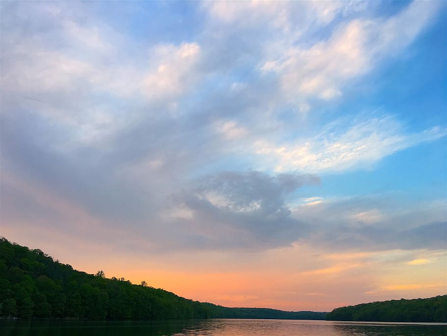 Sky, Sunset, Lake, Lake, Mountain, Water, nature, landscape HD wallpaper