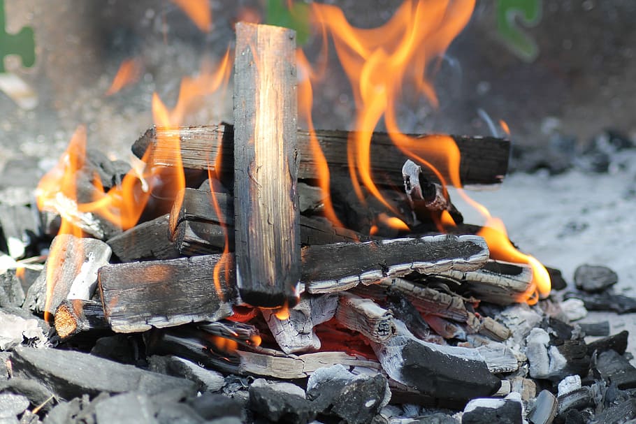 barbecue, fire, charcoal, flames, burning, fire - natural phenomenon HD wallpaper