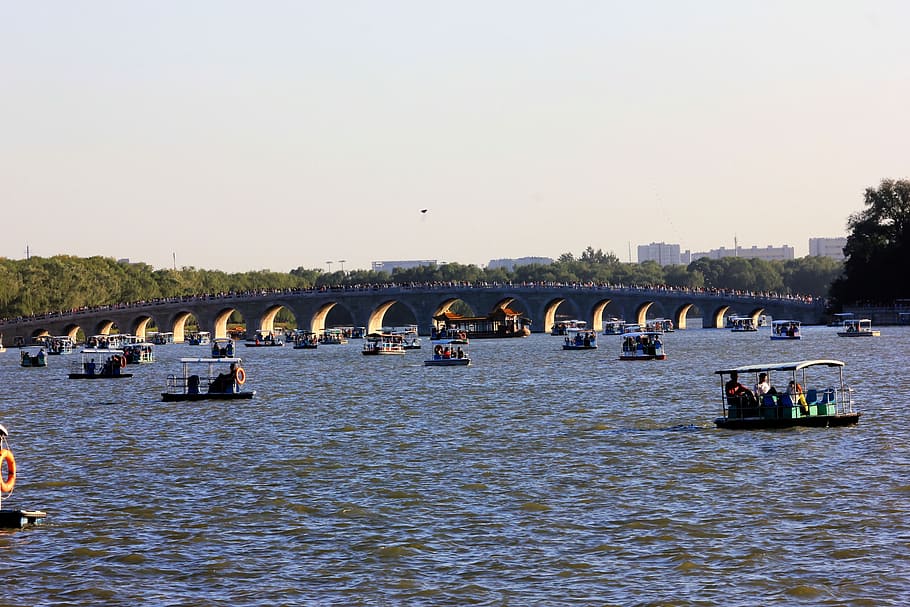 beijing, bridge, china, summer, garden, palace, water, transportation HD wallpaper