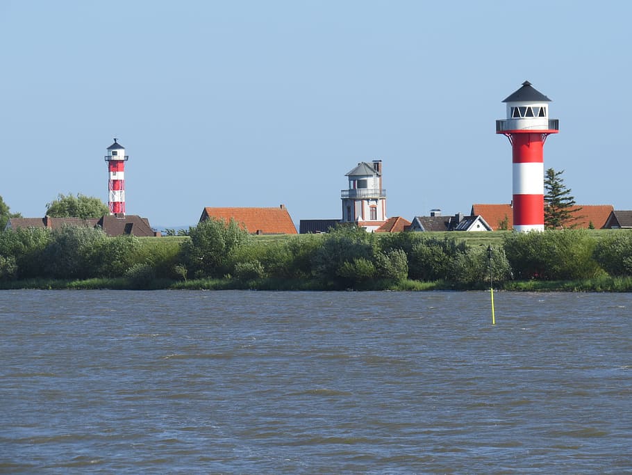 Elbe, Lighthouse, Old Country, River, water, landscape, river landscape HD wallpaper