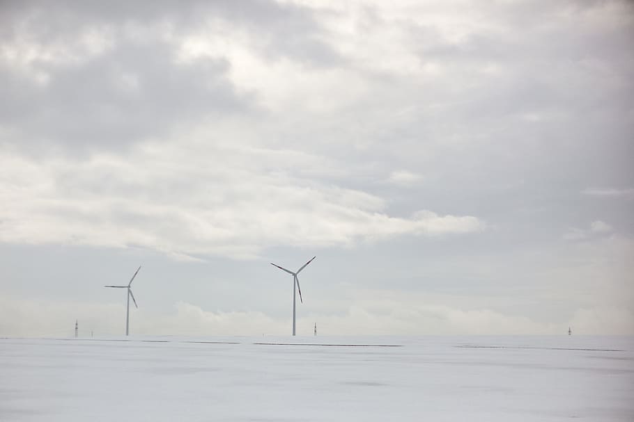 windmill, white, clouds, wind turbine, environmental conservation HD wallpaper