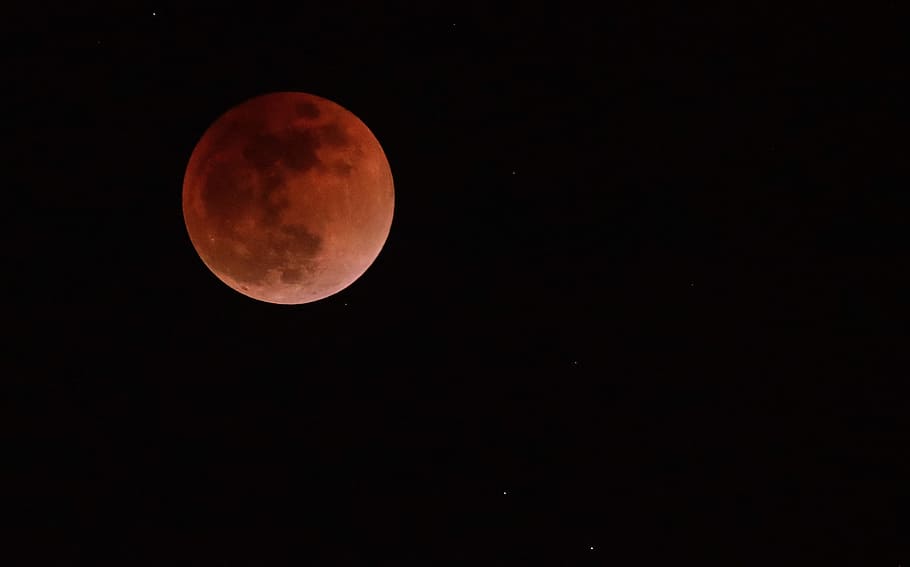 red moon in night sky, supermoon, orange, full moon, space, astronomy