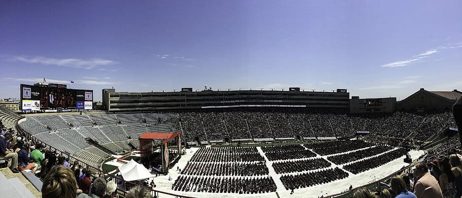 Panorama of Camp Randall during graduation in Madison, Wisconsin, HD wallpaper