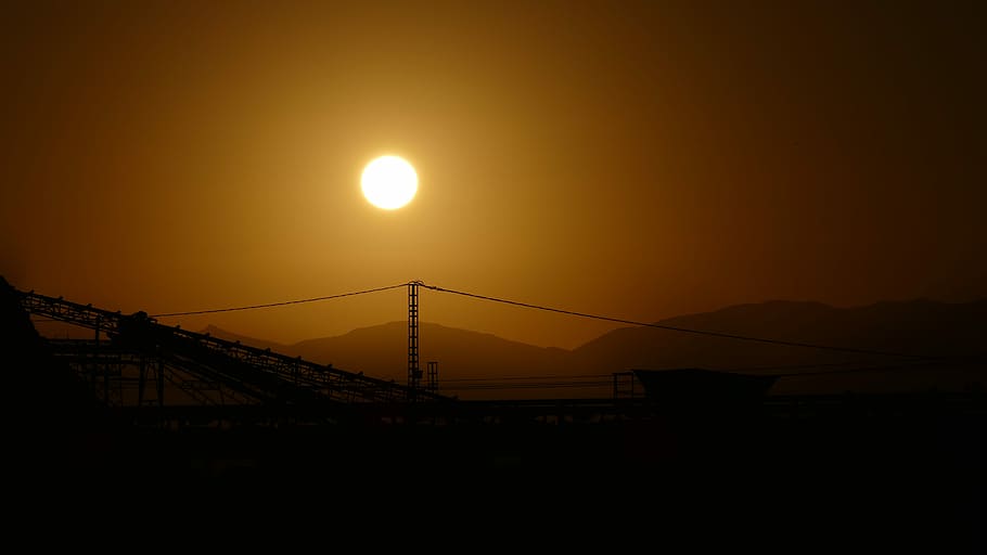 Sunset, Industrial, Evening, Sun, Warm, orange color, silhouette HD wallpaper