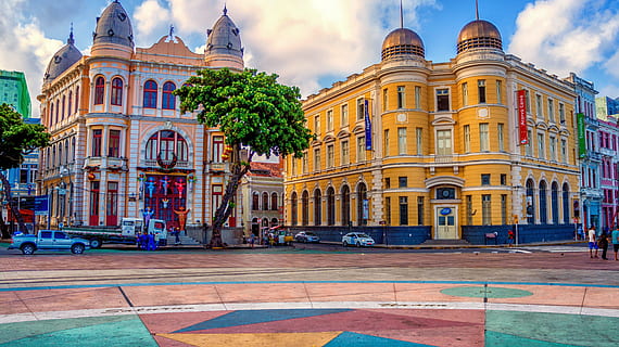 pink and yellow buildings, ground zero, recife, pernambuco HD wallpaper