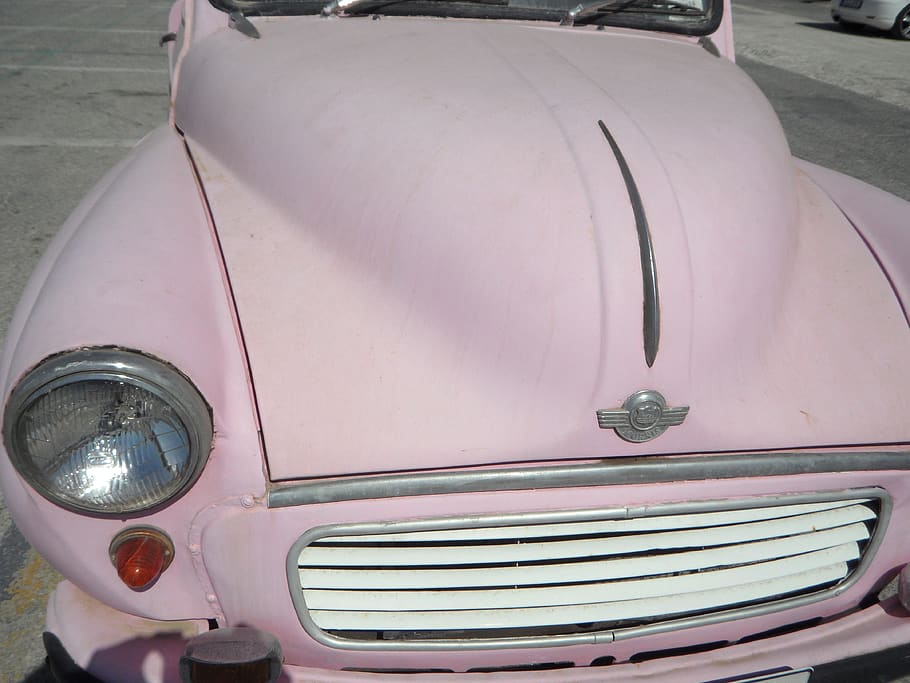 auto, old, oldtimer, morris, pink, car, motor vehicle, land vehicle HD wallpaper